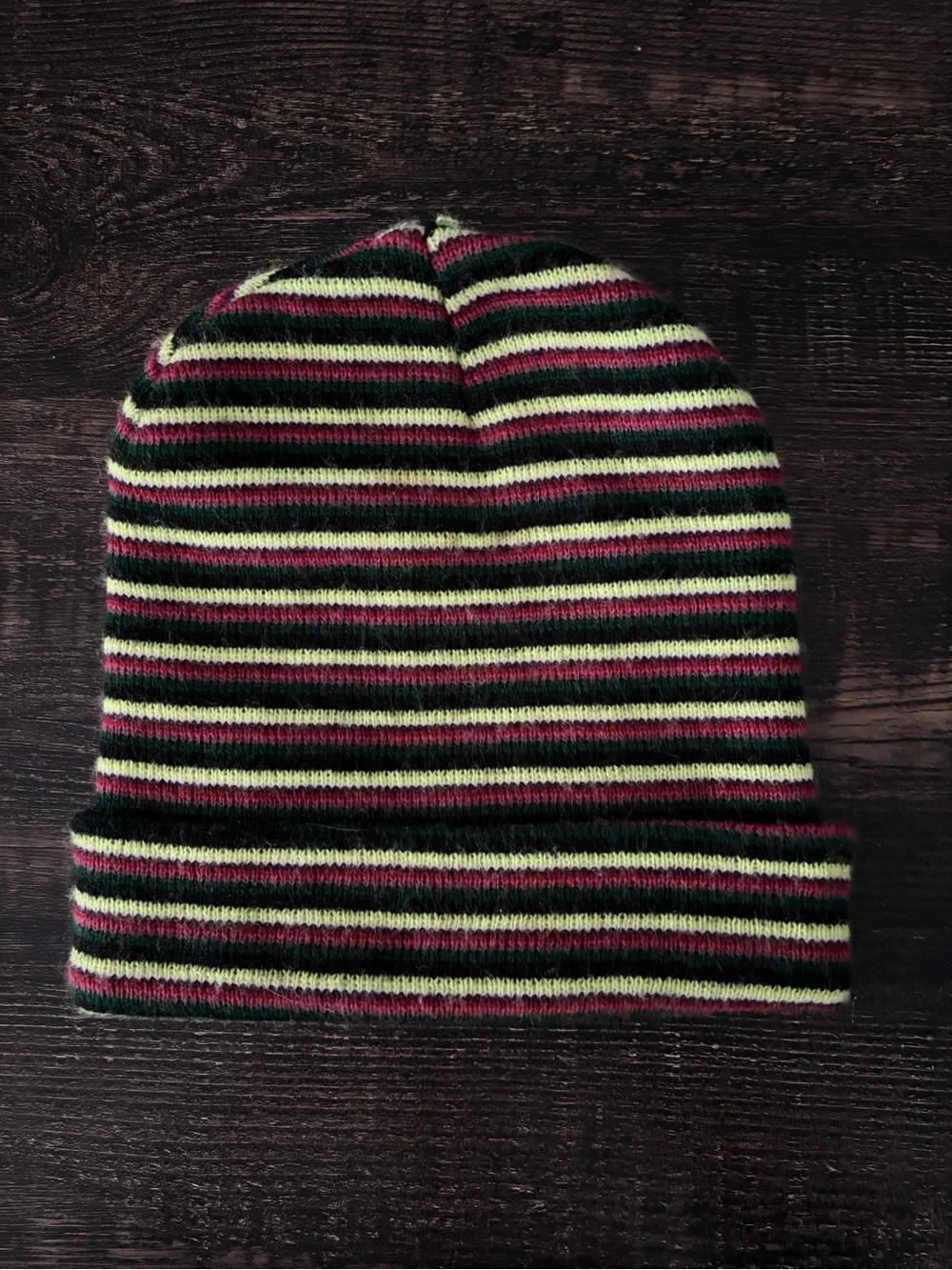 Urban Outfitters Striped Knit Beanie - Black, Lime & Burgundy OS